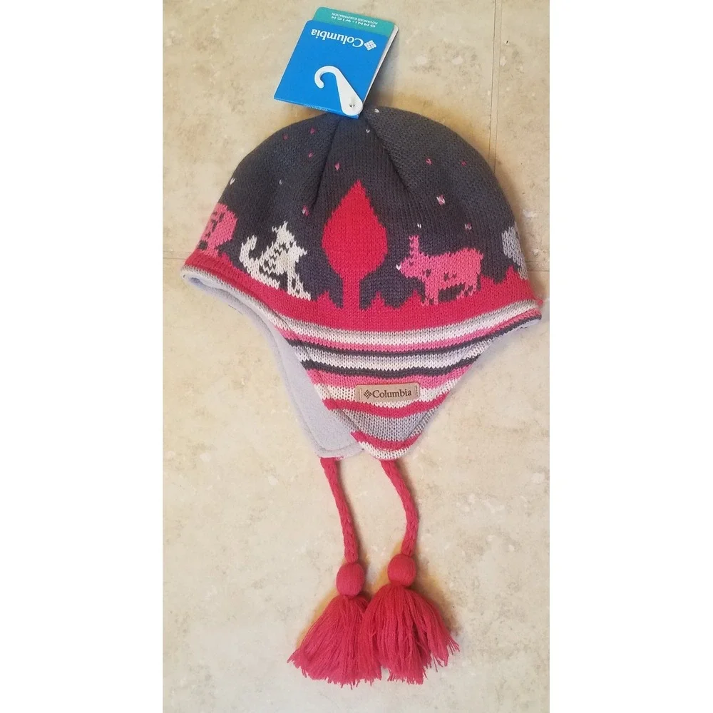 Columbia Youth Girls Beanie‎ Winter Snow Hat Pink Gray Omni-wick One Size NEW